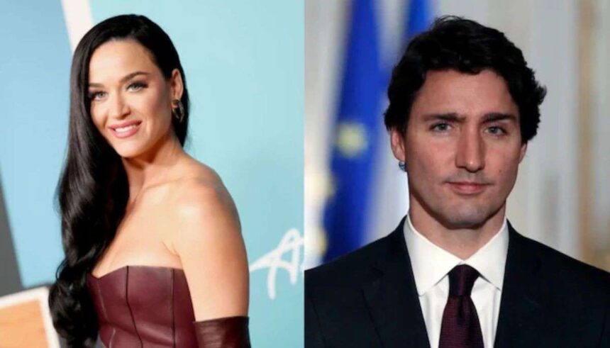 फ्रांस में यॉट पर कैटी पेरी और जस्टिन ट्रूडो का किस करते हुए दृश्य, समुद्र की पृष्ठभूमि में।