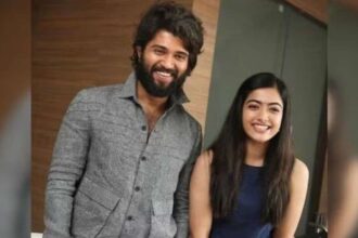 Vijay Deverakonda and Rashmika Mandanna engaged during private ceremony in Hyderabad, smiling together.