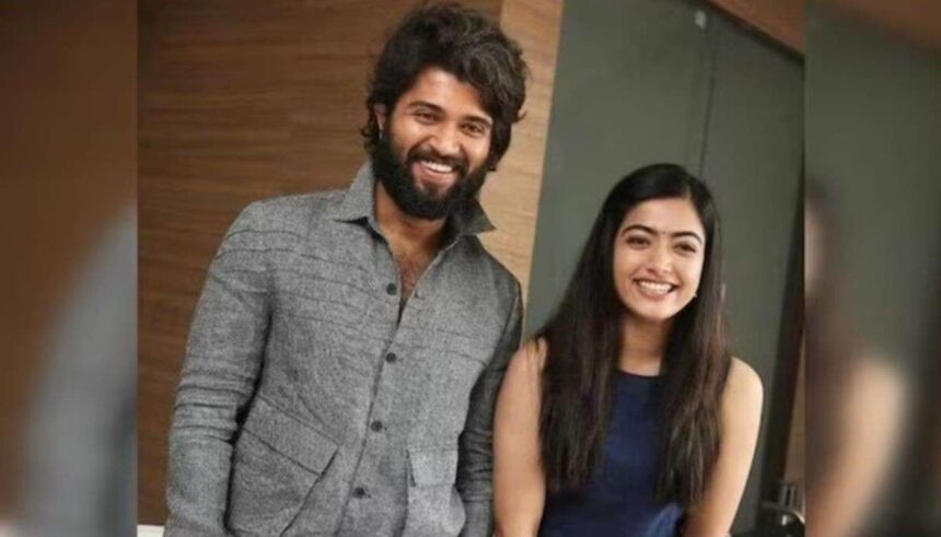 Vijay Deverakonda and Rashmika Mandanna engaged during private ceremony in Hyderabad, smiling together.