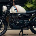 TVS Ronin Agonda Edition with white tank and retro blue-red stripes inspired by Agonda Beach.