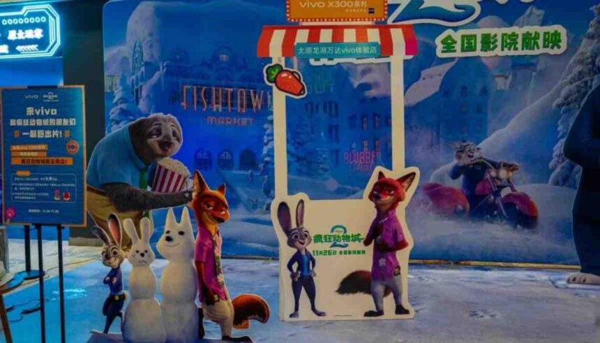 Zootopia 2 poster showing animated characters as the film becomes a major box office success in China.