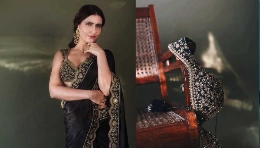 फातिमा सना शेख ब्लैक एम्ब्रॉयडर्ड टोरानी साड़ी और गोल्ड ज्वेलरी में अवॉर्ड समारोह के दौरान।