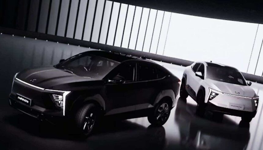 महिंद्रा XEV 9e Cineluxe Edition का एक्सटीरियर सैटिन ब्लैक रंग में और प्रीमियम ब्राउन-ब्लैक इंटीरियर डिजाइन।