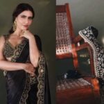 फातिमा सना शेख ब्लैक एम्ब्रॉयडर्ड टोरानी साड़ी और गोल्ड ज्वेलरी में अवॉर्ड समारोह के दौरान।