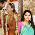 विजय देवरकोंडा और रश्मिका मंदाना की पारंपरिक शादी की तस्वीर, रामायण फिल्म पोस्टर, थलापति विजय और संगीता की फाइल फोटो।