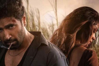 Dacoit movie trailer showing Mrunal Thakur and Adivi Sesh in intense emotional action scene