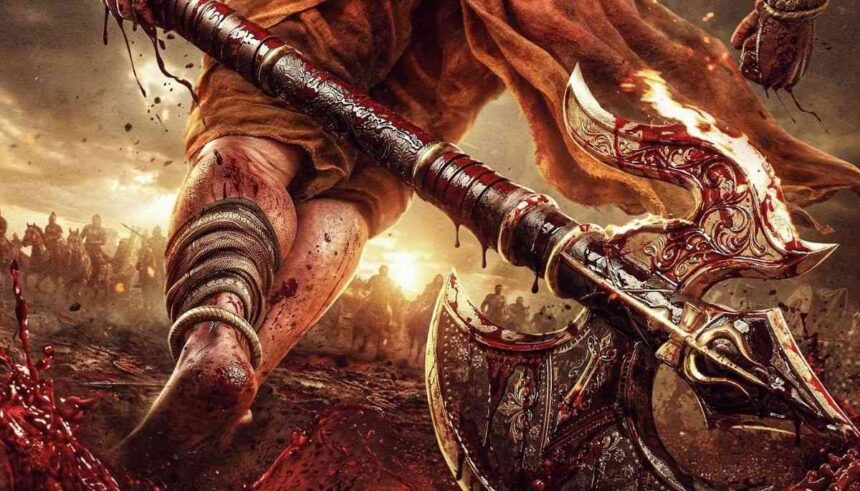 Mahavatar Parshuram मोशन पोस्टर में खून से सना परशु लिए योद्धा युद्धभूमि में खड़ा