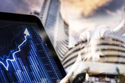 Nifty 50 और भारतीय शेयर बाजार की तेजी को दर्शाता बिजनेस ग्राफिक