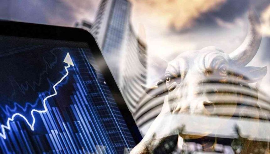 Nifty 50 और भारतीय शेयर बाजार की तेजी को दर्शाता बिजनेस ग्राफिक