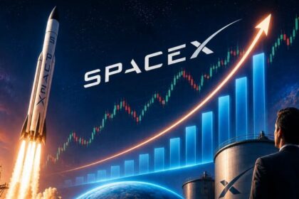 Elon Musk और SpaceX रॉकेट की प्रतीकात्मक तस्वीर, जिसमें IPO के जरिए कर्मचारियों के करोड़पति बनने की संभावना दिखाई गई है।