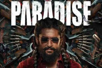 The Paradise फिल्म के पोस्टर में अभिनेता नानी, जिसकी अनुमानित लागत 160 करोड़ रुपये बताई जा रही है।