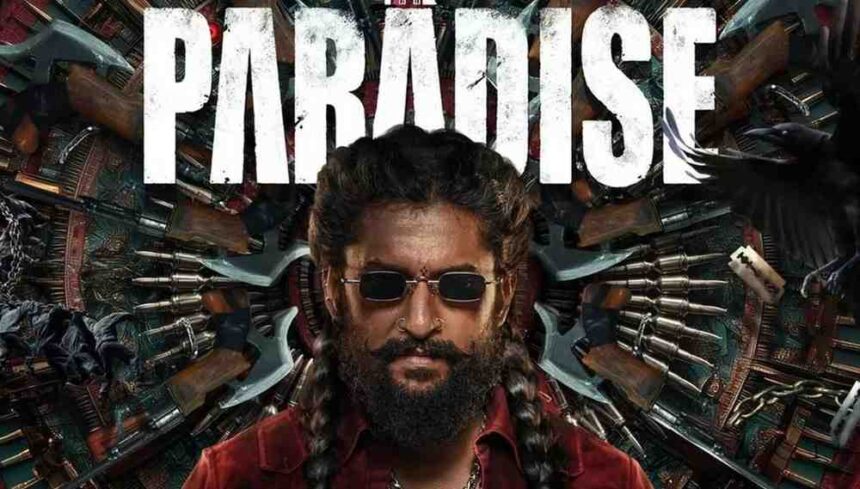 The Paradise फिल्म के पोस्टर में अभिनेता नानी, जिसकी अनुमानित लागत 160 करोड़ रुपये बताई जा रही है।