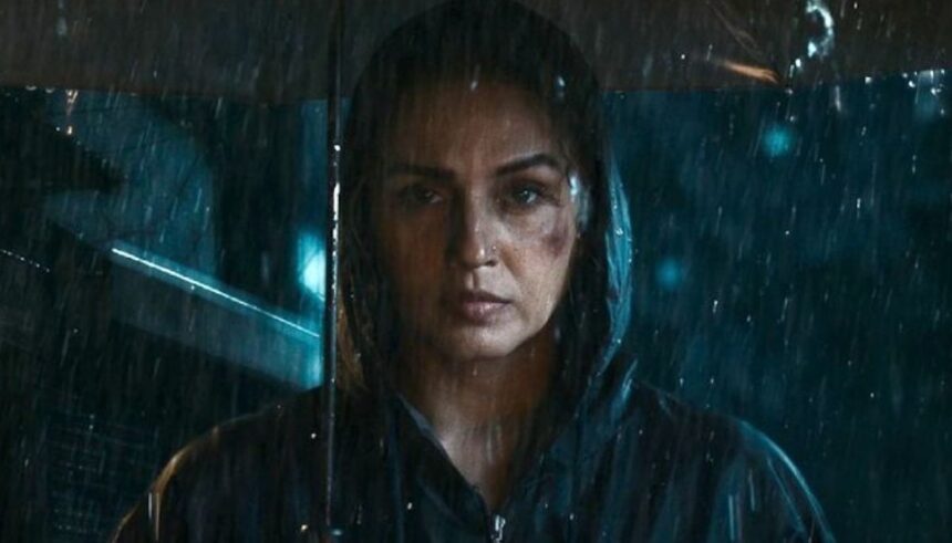 Huma Qureshi की फिल्म Baby Do Die Do का टीज़र पोस्टर, जिसमें अभिनेत्री सस्पेंस से भरे अंदाज में नजर आ रही हैं।