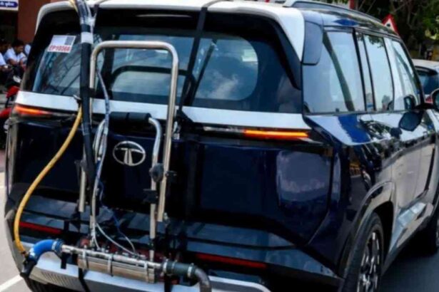 Tata Sierra CNG Test Mule Spied in Blue Colour with Emission Testing Equipment in India