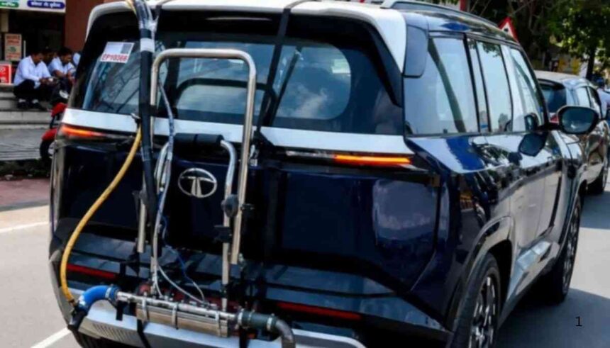 Tata Sierra CNG Test Mule Spied in Blue Colour with Emission Testing Equipment in India
